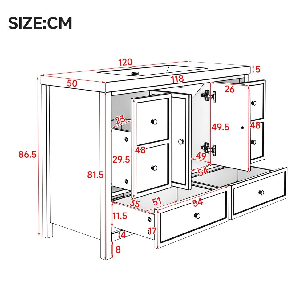 Mobile da Bagno con Lavabo Integrato e Cassetti ¨C Xylo ¨C Bianco 120x50x86.5cm