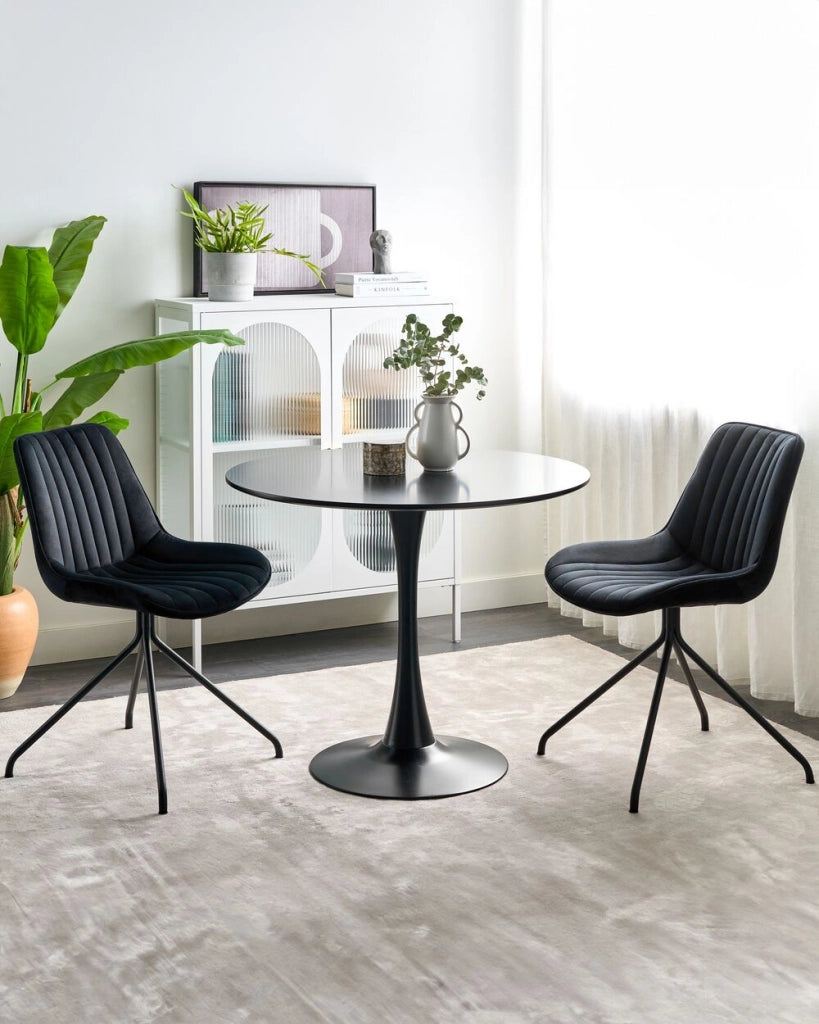 Set di 2 sedie da pranzo imbottite in velluto nero Sedia da sala da pranzo per interni con gambe in acciaio Decor