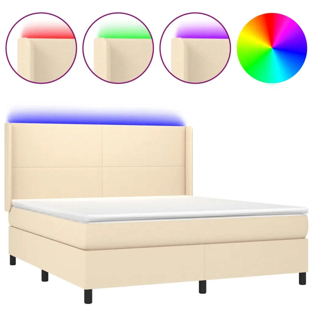 Letto a Molle con Materasso e LED Crema 180x200 cm in Tessuto 3138178