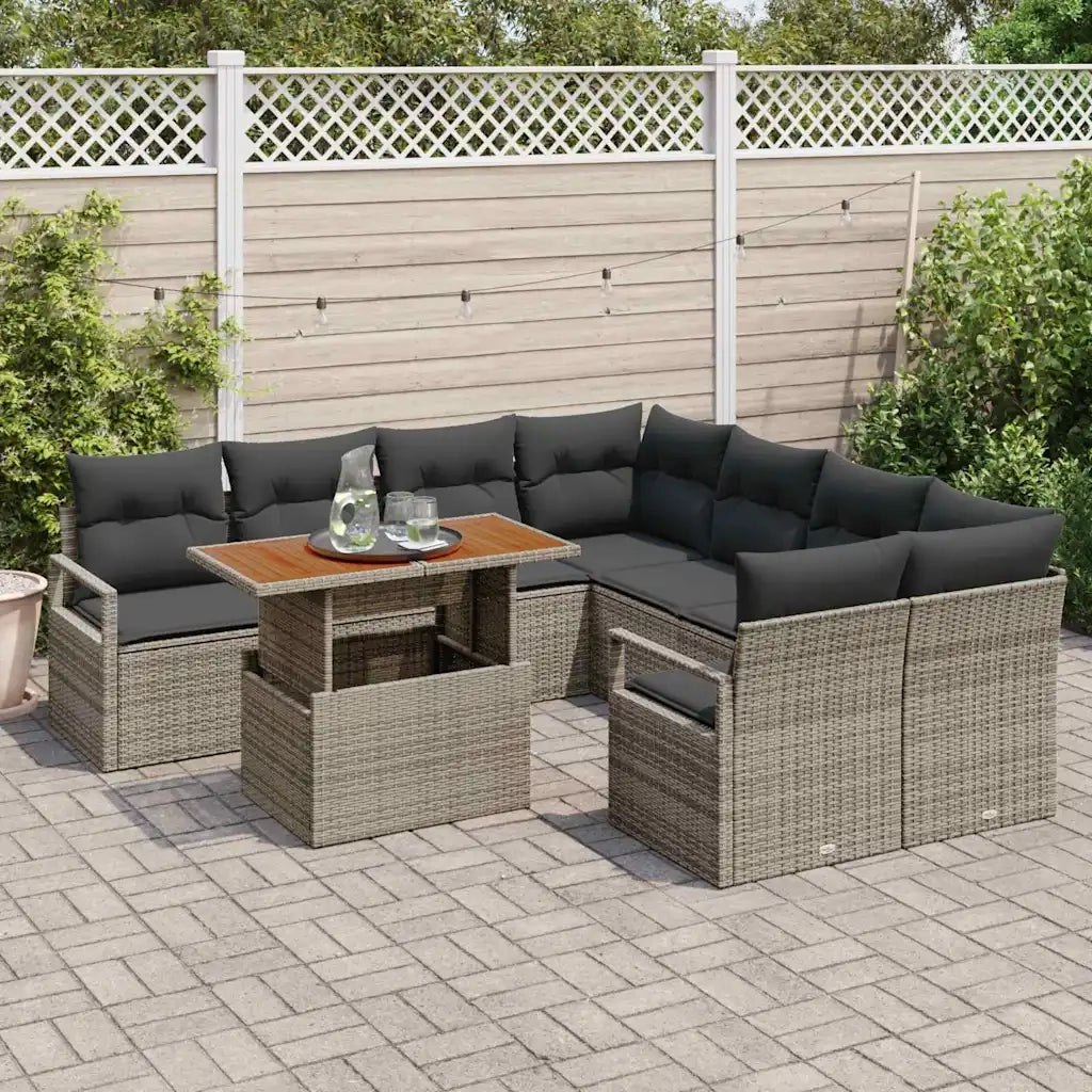 Set Divano da Giardino 9 pcs Grigio Poly Rattan 3358428