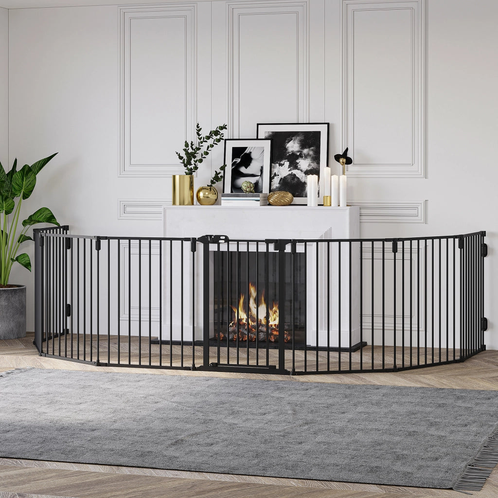 EasyComfort Cancelletto di Sicurezza per Cani Pieghevole a 8 Sezioni, Sistema di Blocco e Chiusura Automatica, Nero