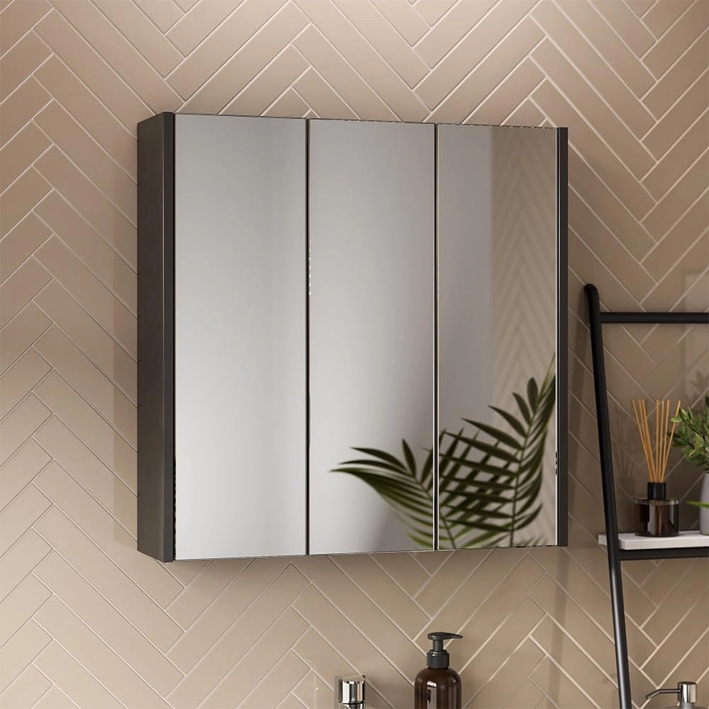 Specchio contenitore bagno Majest, Antracite, 67.4 x 68 cm con 3 porte a specchio