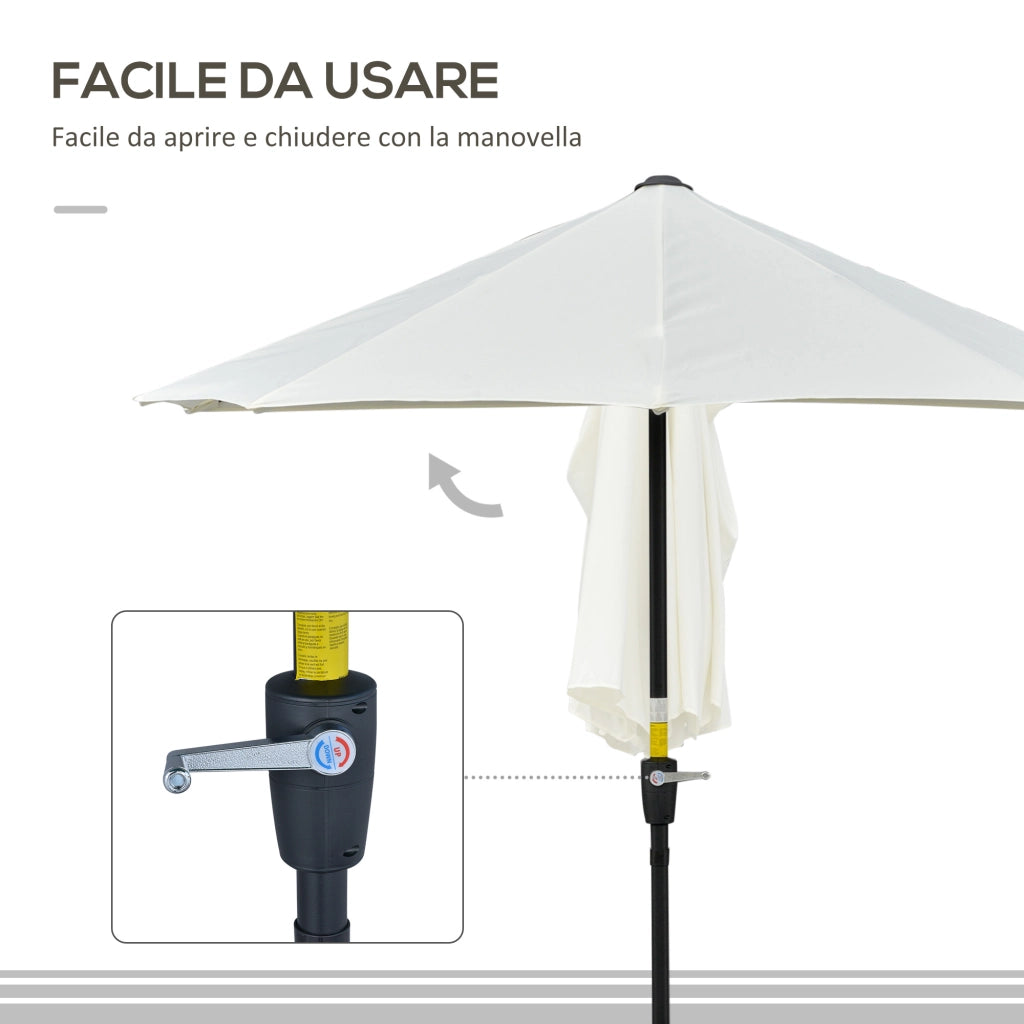 Ombrellone Semicircolare con Manovella e Tettuccio Anti UV, 200x190x240 cm, Crema