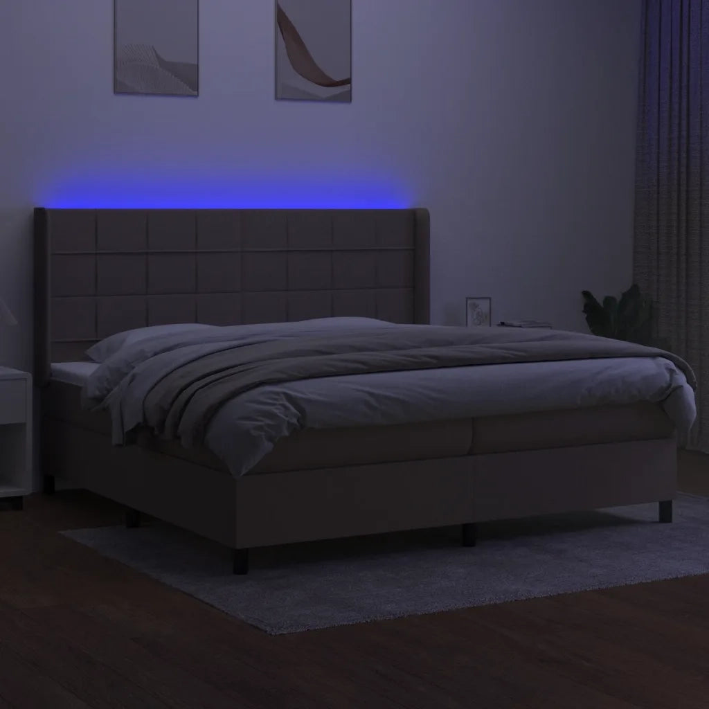 Letto a Molle Materasso e LED tortora 200x200cm in Tessuto 3138345