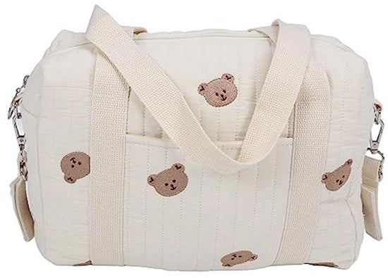 Organizzatore per passeggino Grande Capacità - Borsa di cotone - Riciclabile - Multifunzionale - Tasche con chiusura a righello - Sostenibile - Borsa per passeggino