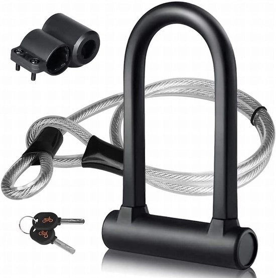 Fermo U-slot con Cavo Flessibile - Adatto per Biciclette - 1 pezzo - Nero - Acciaio
