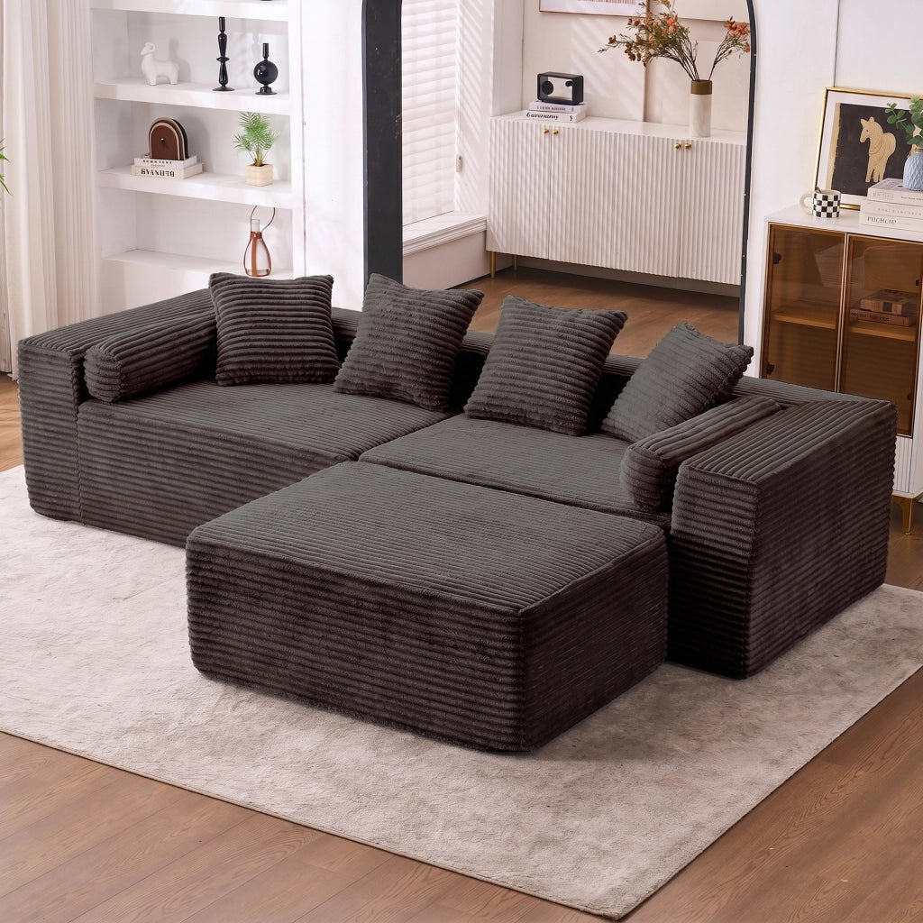 Divano modulare angolare senza montaggio con seduta flessibile in schiuma e molle nero 266 × 110 × 60,01 cm