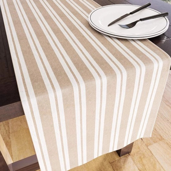 Decorazione per tavolo - decorativa - festiva per 8 posti | tessuto beige con strisce | materiale ecologico riciclato cotone - soffice - respirante | dimensioni 32x264cm | utilizzo come decorazione per tavolo da pranzo - lavabile in lavatrice