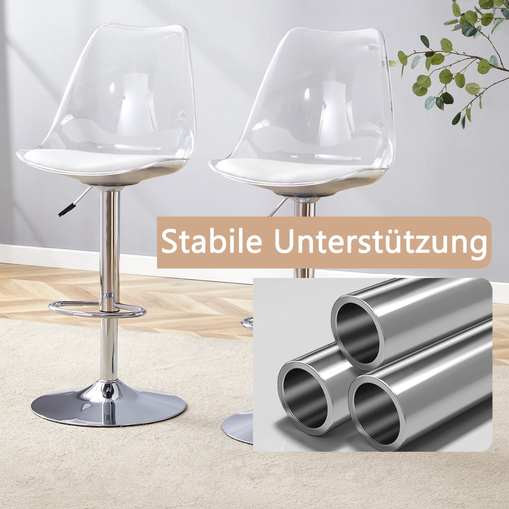 SGABELLO BAR girevole e regolabile in altezza, 65,5x52,5x63,5 cm, trasparente, Set da 2 pezzi
