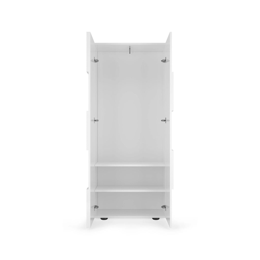 Armadio Camera da Letto Comerio, Guardaroba 2 Ante 2 Ripiani, 78x186.5h cm Bianco Lucido