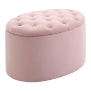 EasyComfort Pouf Contenitore Ovale Imbottito e Trapuntato in Velluto, 71x52x42cm, Rosa