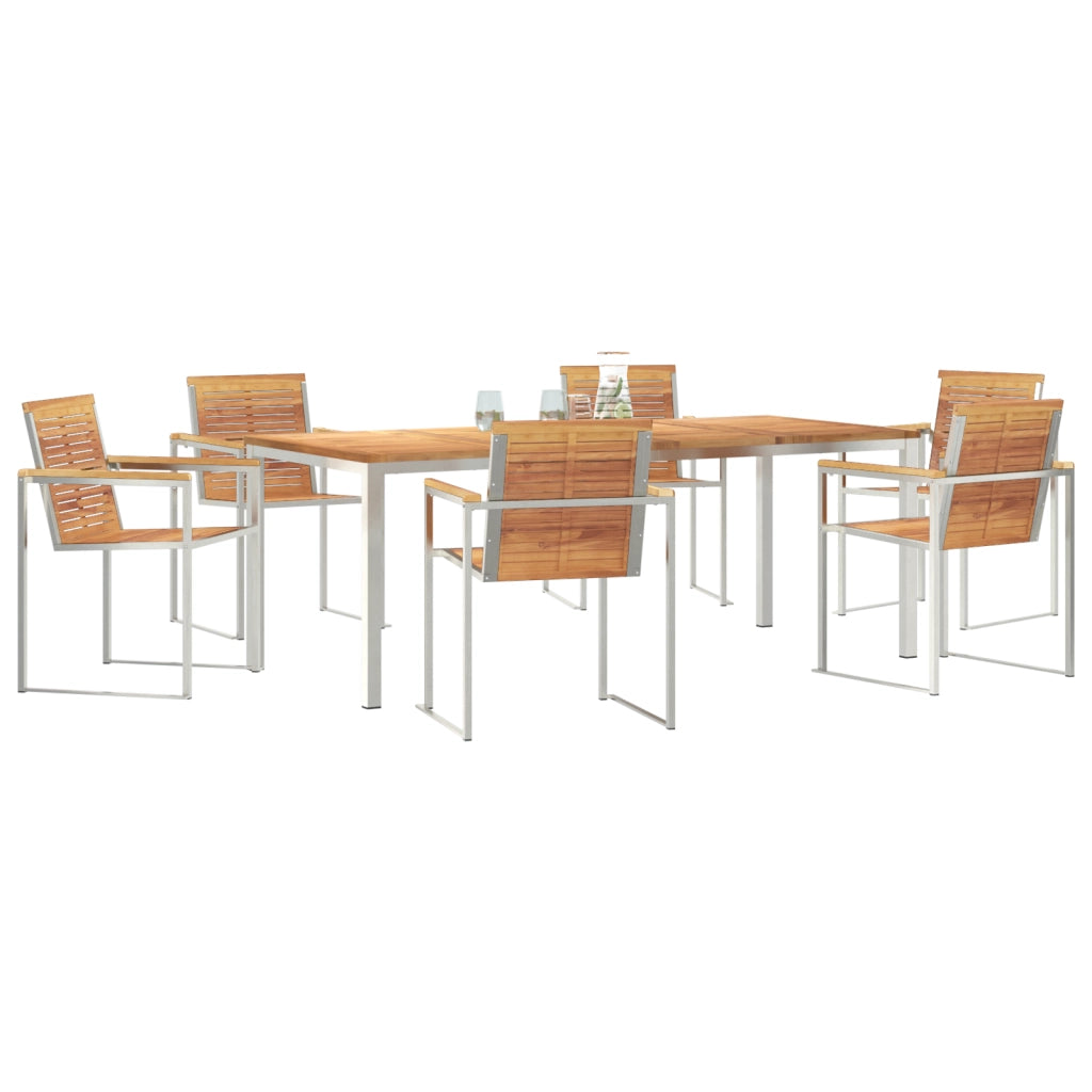 Set da Pranzo da Giardino in Legno Massello di Teak da 7 Pezzi