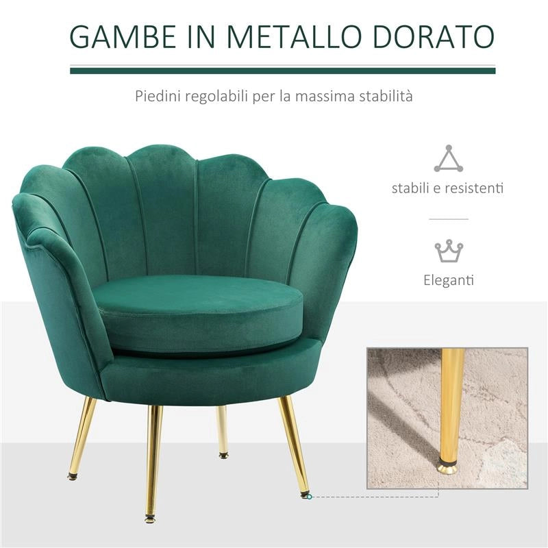 POLTRONA VINTAGE DI DESIGN IN VELLUTO VERDE, POLTRONCINA DA CAMERA CON SCHIENALE ALTO 76X67X74CM