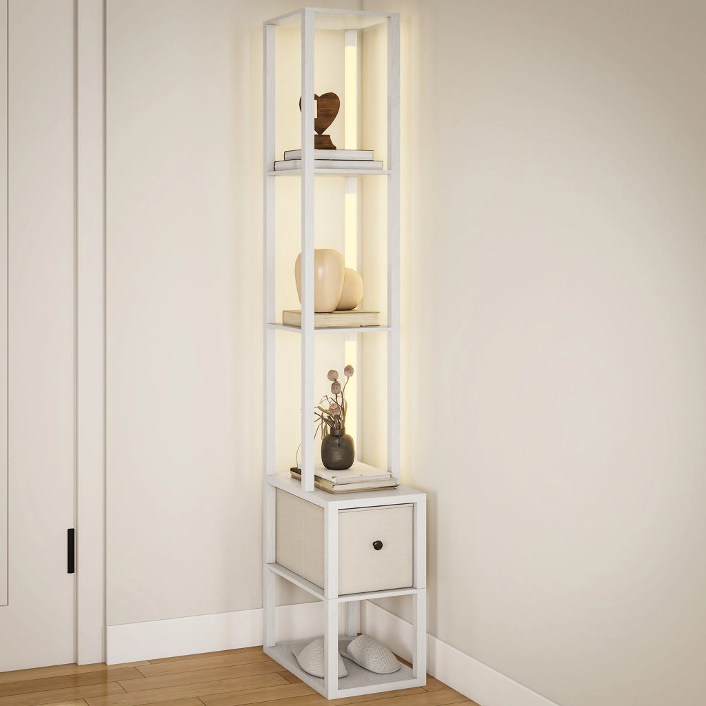 Lampada da terra con scaffali aperti e cassetto in tessuto ¨C Zephmum ¨C Bianco