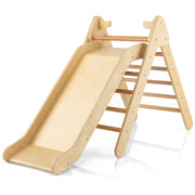 Set di arrampicata per bambini con scivolo 2-in-1, Arrampicatore in legno regolabile a gradi Naturale-Arrampicate e scivoli