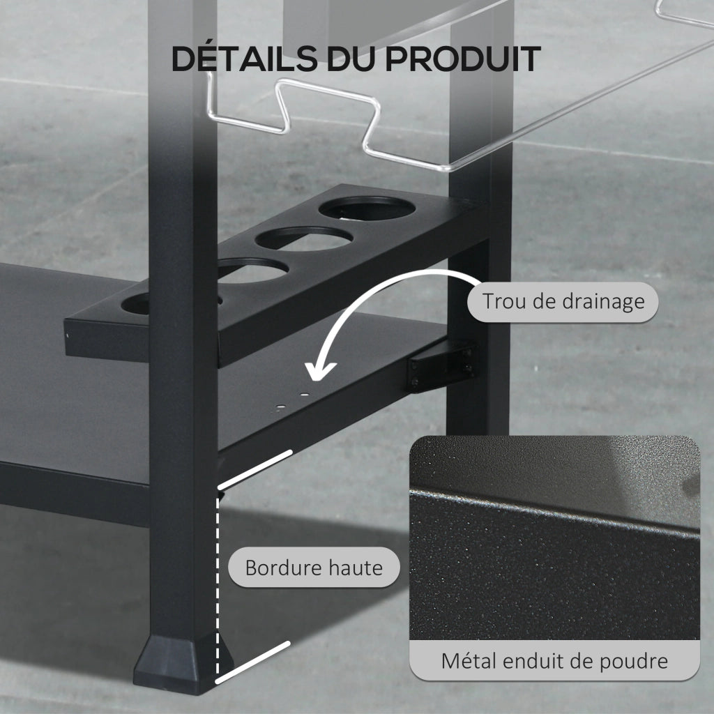 Carrello per barbecue plancha con ripiano in acciaio inox, 6 ganci e ripieghevole ¨C zephmum ¨C grigio 60x45x90