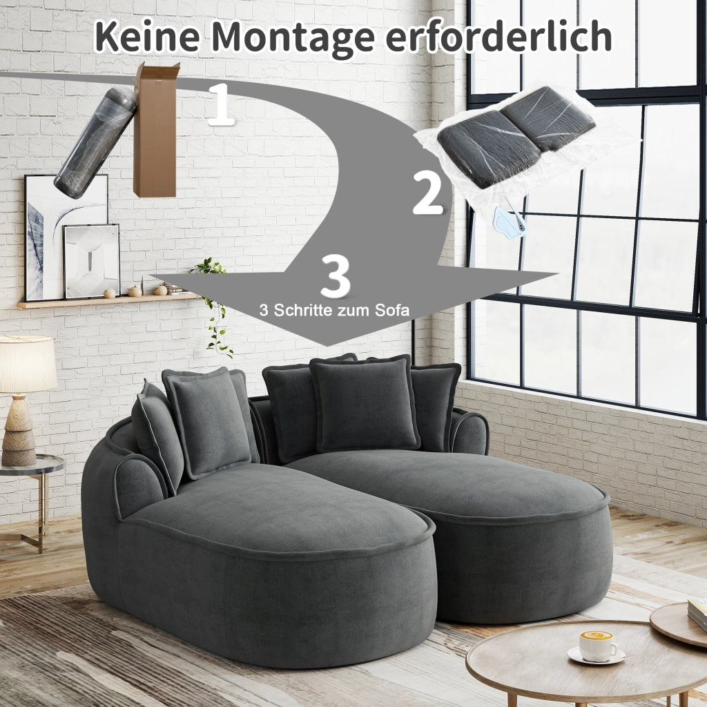 Divano modulare convertibile senza telaio in ciniglia; seduta profonda; supporto ergonomico; grigio 122 cm