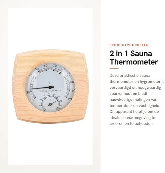 Termometro e Umidistato a Doppia Funzione in Legno di Quercia - Indicatore di Umidità - Resistente all'Esplosione - Sauna - Metrologia per Sauna
