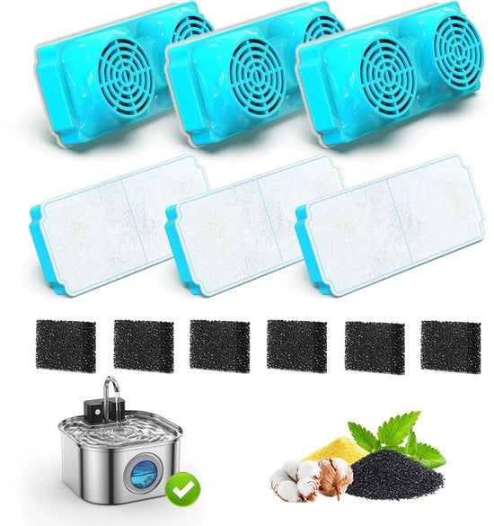 Set di filtri rettangolari per fontane per animali domestici — Filtri di sostituzione per dispenser di acqua quadrati (Universali per gatti e cani) — 6-pack