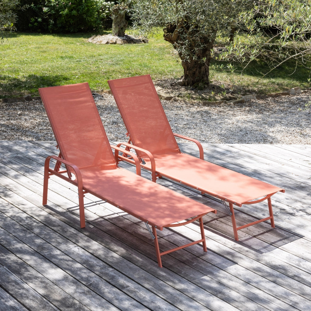 Set di 2 lettini SARDINIA in textilene terracotta - struttura in terracotta