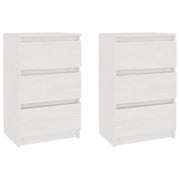 Set di 2 Comodini | Armadio da Notte | Mobiletto da notte Bianchi 40x29,5x64 cm in Legno Massello di Pino