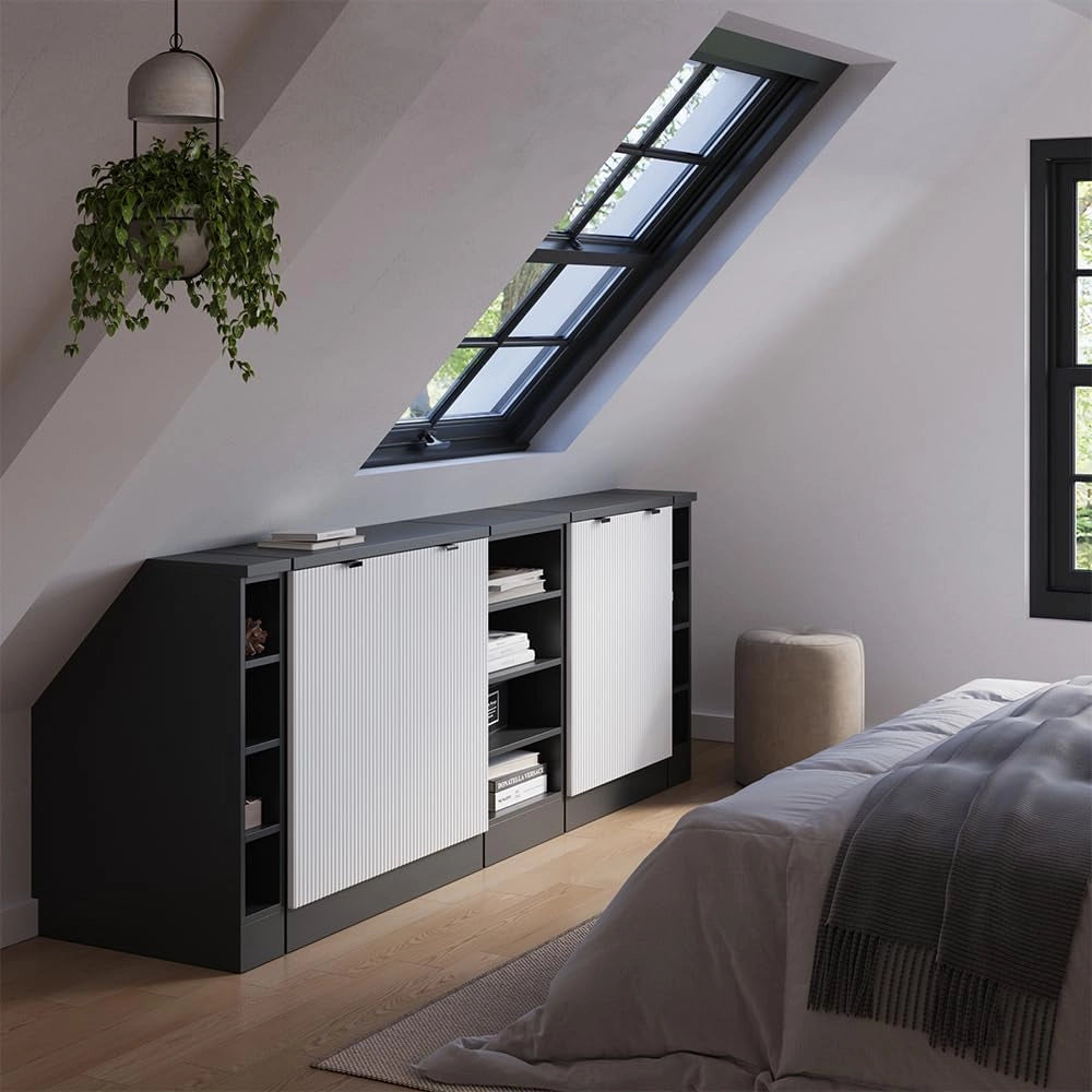 Set di mobili sottotetto Rion, Ondulazione bianca, 210 cm Set di 5 carcasse armadio profondità 60 cm, adatto per il salvaspazio sotto tetti spioventi
