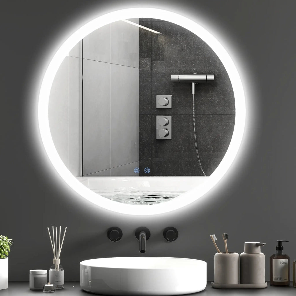 Specchio da Bagno Ø70x3 cm con LED 3 Colori Regolabili in Metallo e Vetro