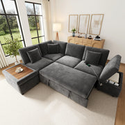 SOFA ANGOLARE MODULARE 247,5x172x87 cm in chenille grigio, con 2 pouf e 3 cuscini