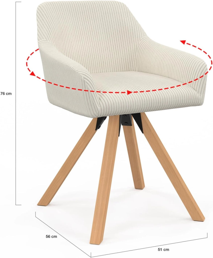 Set di 2 sedie da pranzo girevoli in velluto a coste beige JANY e poltrone da tavolo