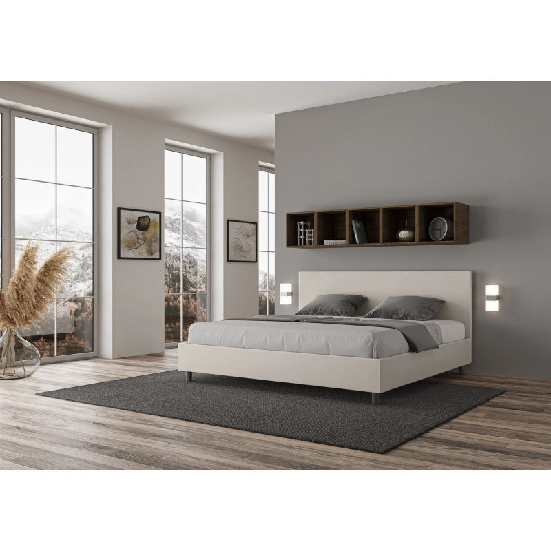 Letto imbottito Matrimoniale 180x190 cm Adele - Bianco,Similpelle,Contenitore
