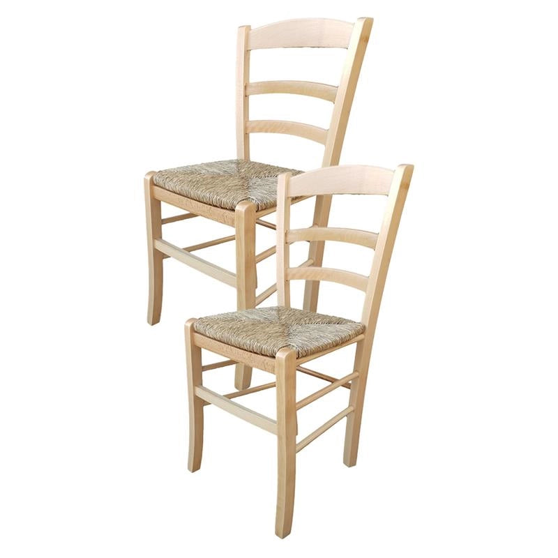 SEDIA IN LEGNO COLORE NATURALE 44×42×87 CM MODELLO PAESANA CON SEDUTA IN PAGLIA NATURALE LACCATA E SCHIENALE ALTO - 2PZ