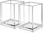 Set di 2 contenitori in acrilico per archiviazione - contenitore per penne e contenitore per pennelli per trucco - organizzatore per ufficio, scuola e casa - Dimensioni: 98 x 65 x 65 cm - Fai da te