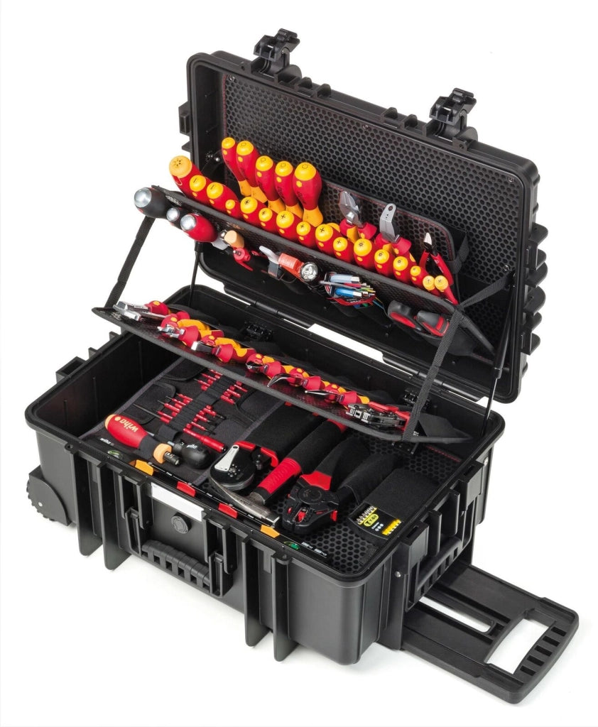 Wiha 9300704 Competence XXL II Set Attrezzi per Elettricista 115 pz VDE Isolati 1000 V AC con Valigetta in Plastica Robusta e Ammortizzatori a Gas colore Nero