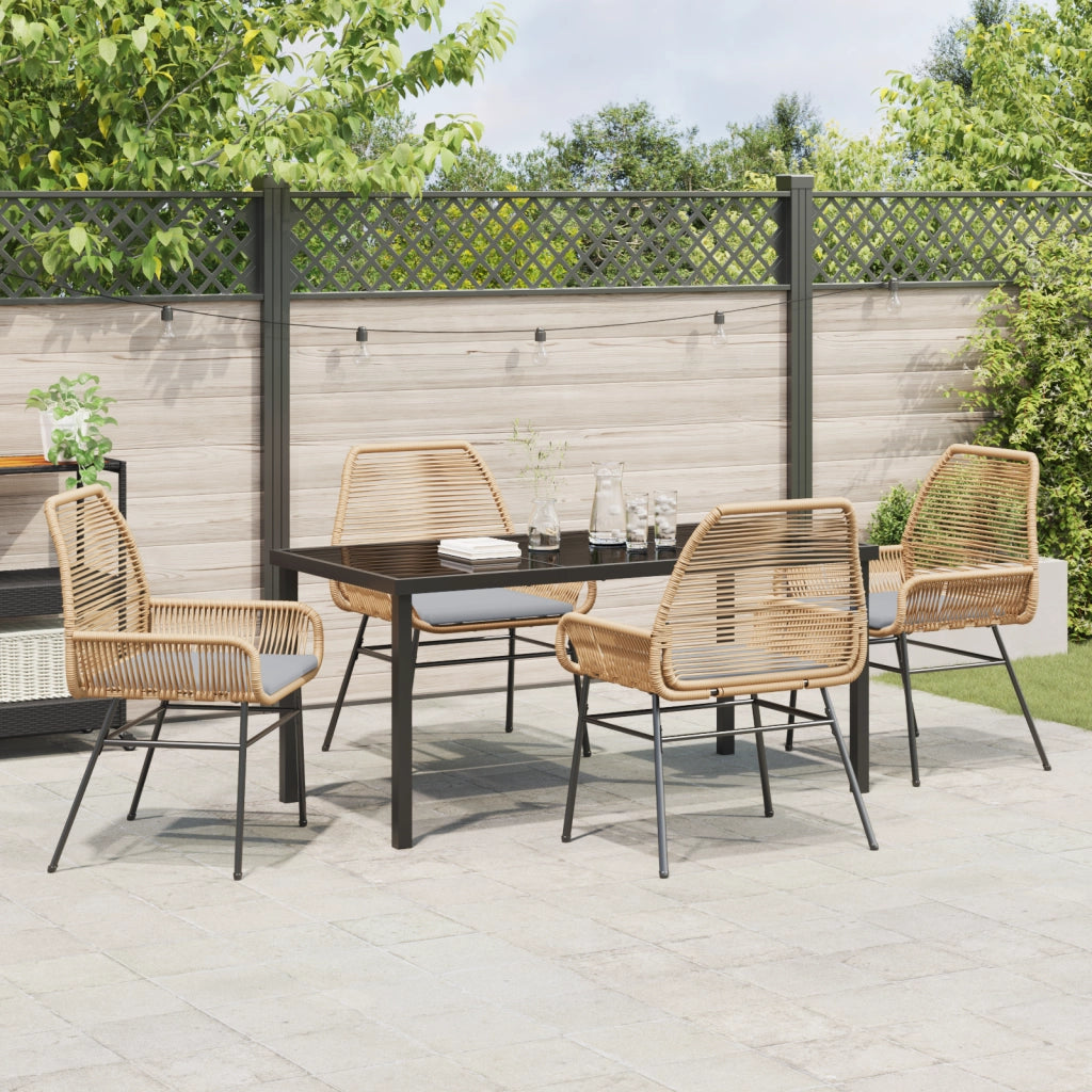 Set da Pranzo da Giardino da 5 Pezzi con Cuscini Marrone Rattan Poliestere