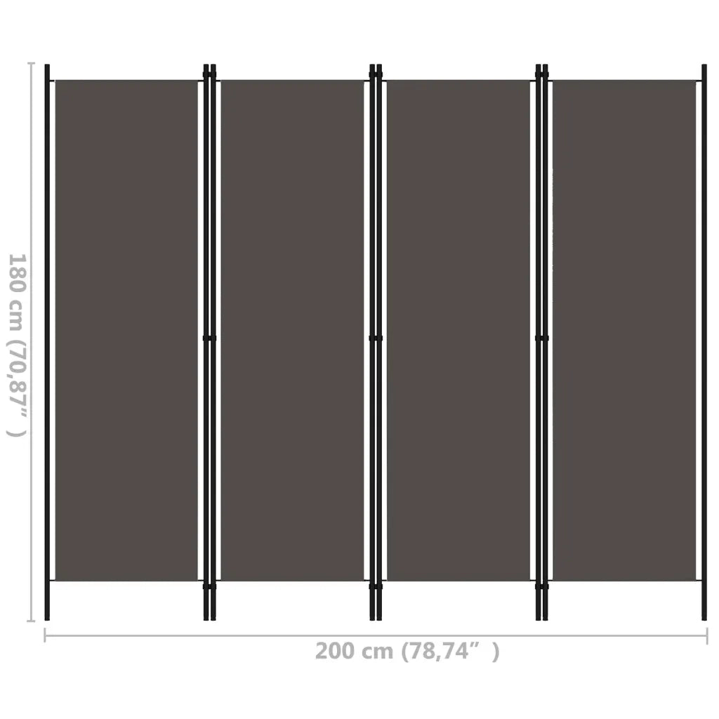Divisorio Ambienti | Divider per stanze | Paravento a 4 Pannelli Antracite 200x180 cm
