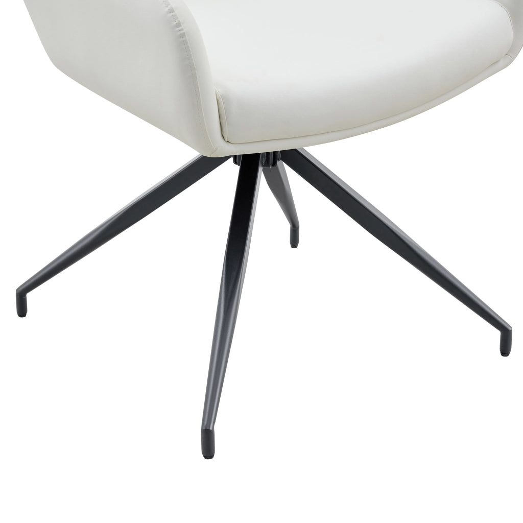 Sedia da pranzo girevole 360° con schienale capitonné, PU e gambe in metallo nere, bianco e nero, 85 cm