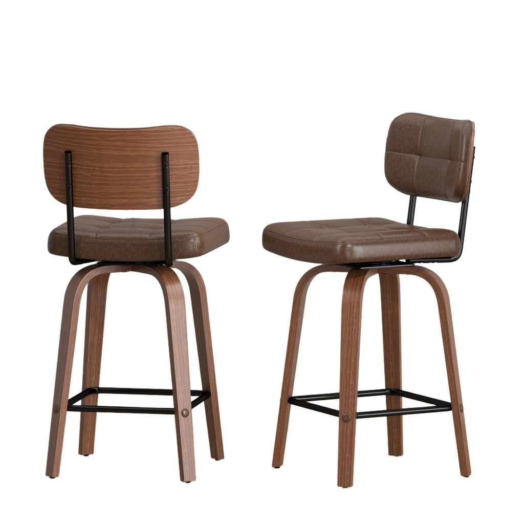 SGABELLO DA BAR con schienale ergonomico, noce, PU e legno