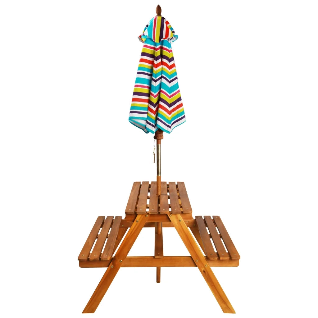 Tavolino da Giardino | Tavolo Picnic per Bambini con Ombrellone 79x90x60cm in Acacia