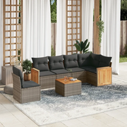 Set Divani da Giardino 7 pz con Cuscini Grigio in Polyrattan 3260107