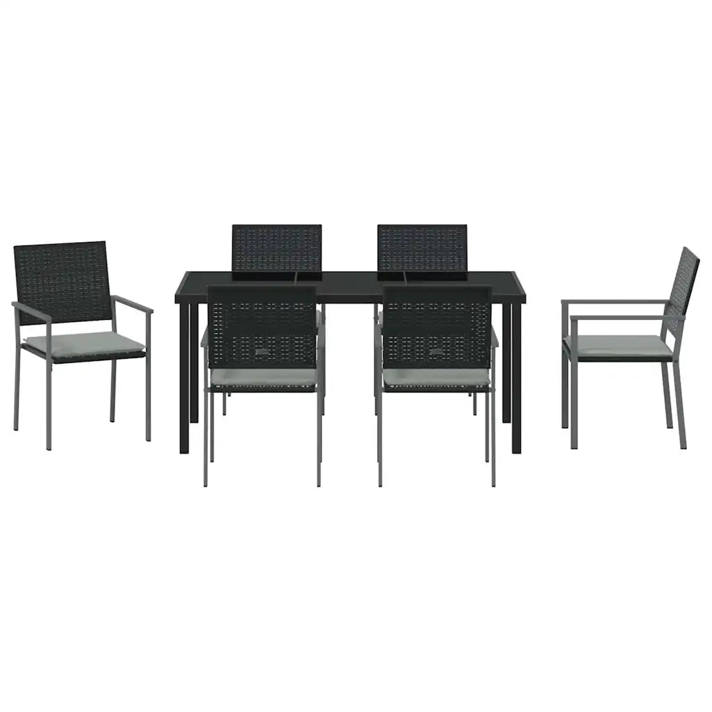 Set da Pranzo per Giardino 7 pcs Nero e Grigio Chiaro