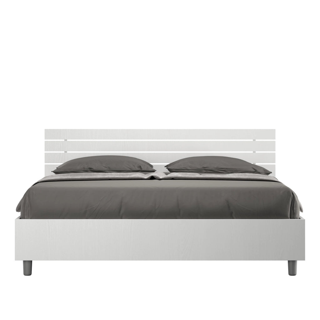Letto contenitore doppia alzata 160x200 testata inclinata con doghe bianco frassino Ankel