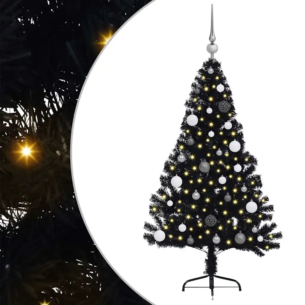 Albero di Natale artificiale con luci integrate Nero 150 cm PVC