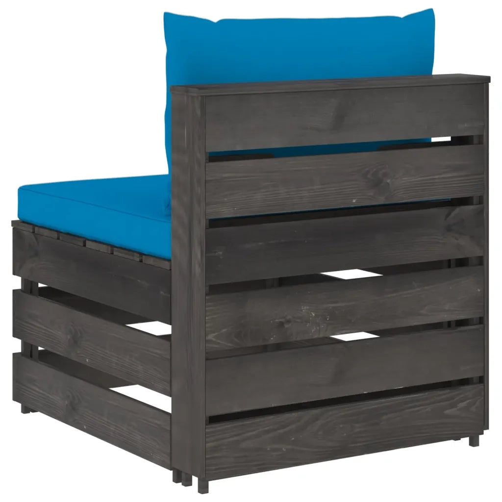 Divano Centrale Modulare con Cuscini in Legno Impregnato Grigio cod mxl 78685