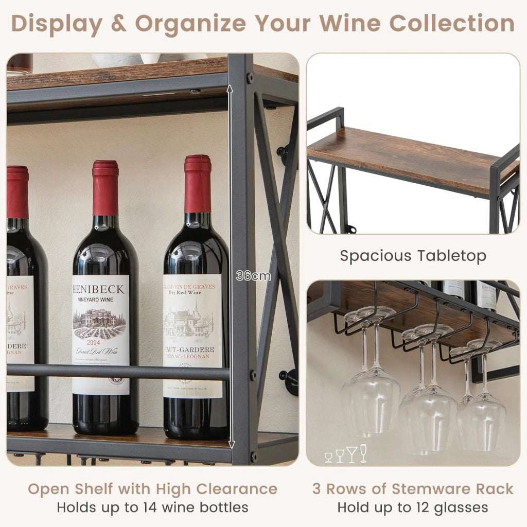 Scaffale per Vino da Parete, Portabottiglie da Parete a 2 Livelli con Supporto in Vetro, Portabottiglie da Vino per Cucina, Casa, 60x20x55 cm