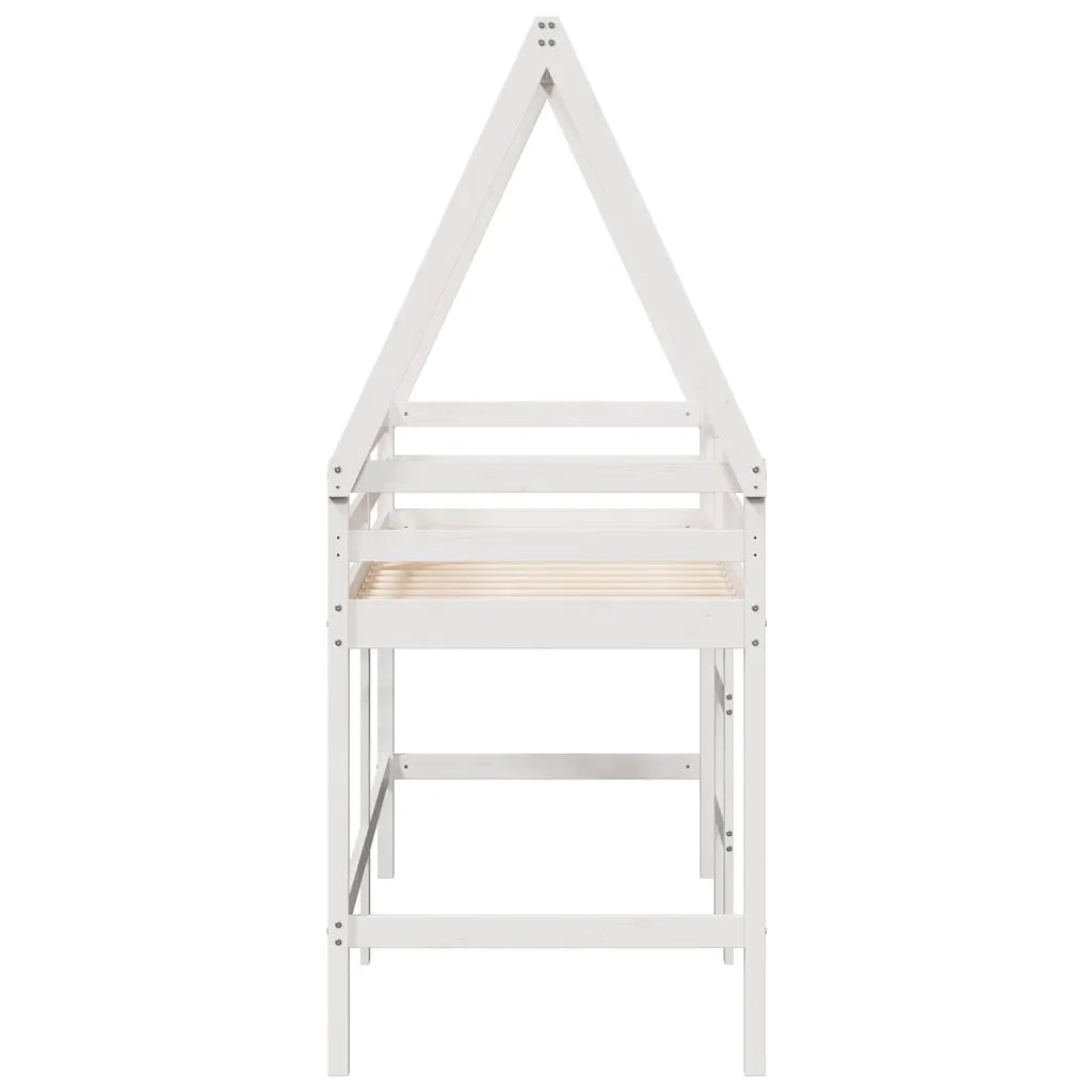 Letto Soppalco con Scala e Tetto Bianco 90x190 cm Massello Pino