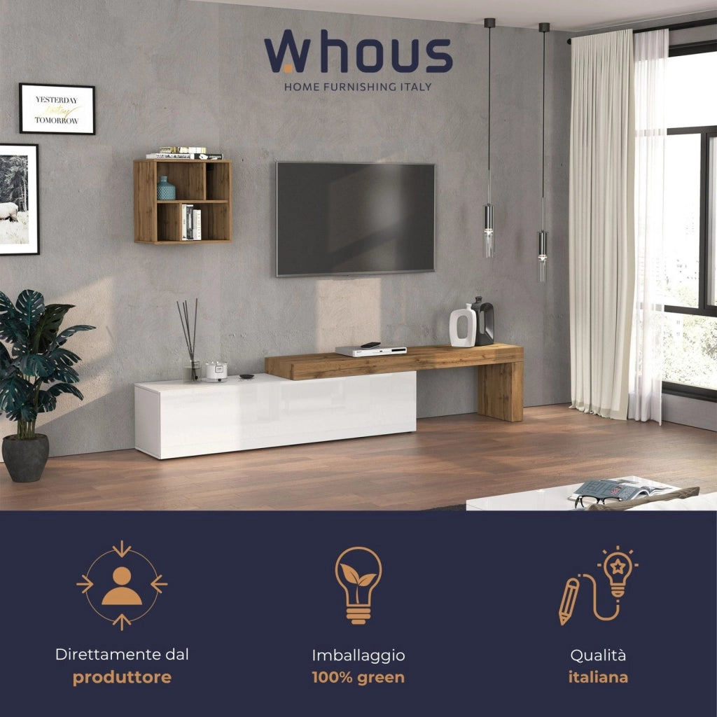 WHOUS Parete attrezzata Chronos set soggiorno bianco lucido e rovere 190/350x40 cm