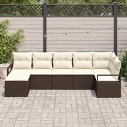 Set di Divano da Giardino a 7 Pezzi con Cuscini Marrone Rattan Polimerico
