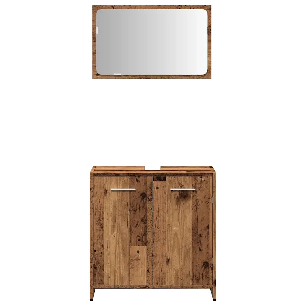 Mobile da Bagno con Specchio in Legno Antico Legno Multistrato 856042