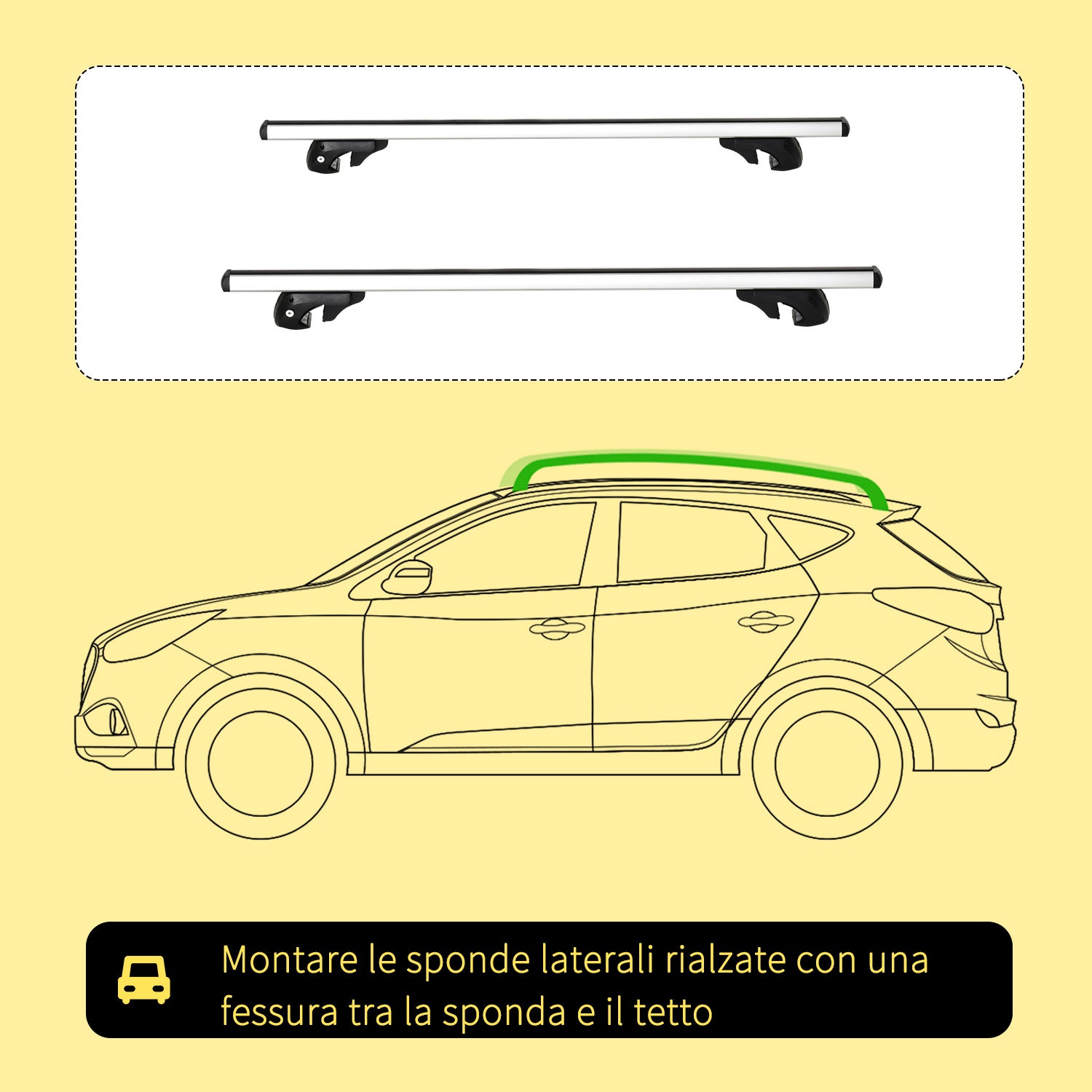Barre Portatutto per Auto 135,3x5,7x7 cm Portata da 75 kg con Blocco e Chiavi di Sicurezza in Alluminio e ABS Argento