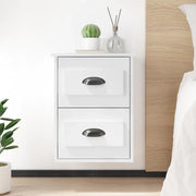 Comodino a Parete-Tavolino da notte sospeso Bianco Lucido 41,5x36x53 cm